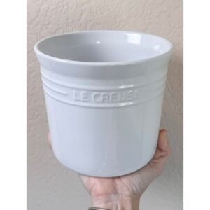 Le Creuset White Stoneware Utensil Crock Canister Kitchen Holder 6"